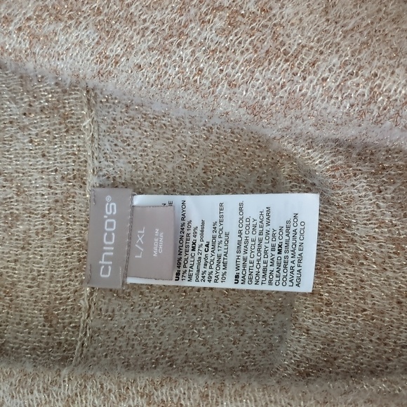 Chico's Fuzzy Shine Knit Cape Boho Cozy Cabin Core Poncho Gold Thread One Size - Picture 7 of 9